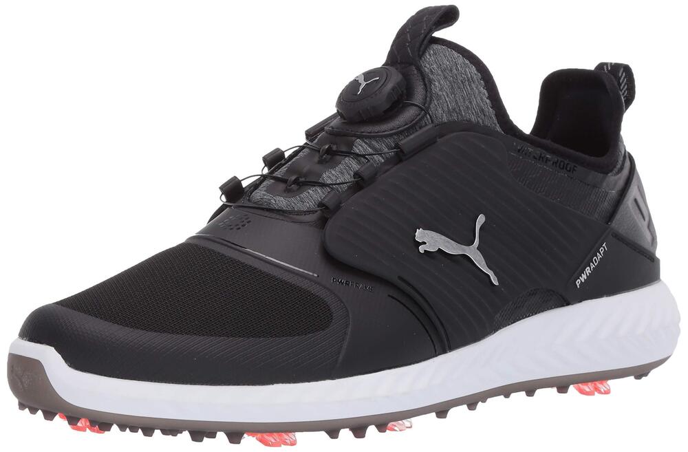 PUMA GOLF MEN'S IGNITE PWRADAPT CAGED DISC GOLF SHOE, PUMA BLACK-PUMA SILVER-PUM